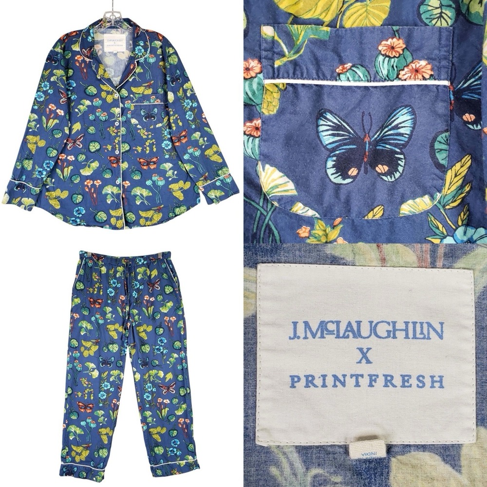 J McLaughlin x Print fresh Floral Pajama Set Size Small S Blue Butterfly Floral